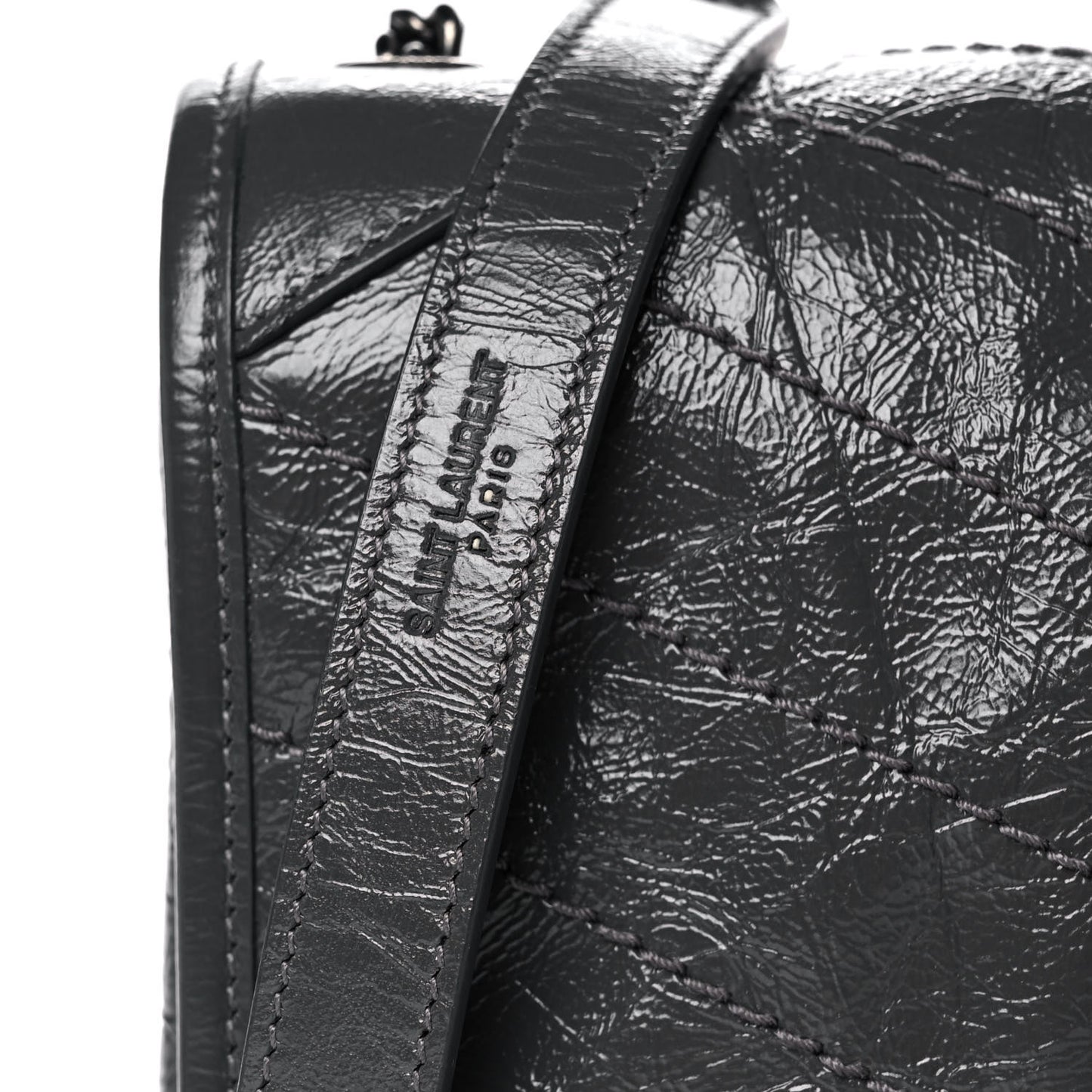 Crinkled Calfskin Matelasse Monogram Niki Chain Wallet Fog