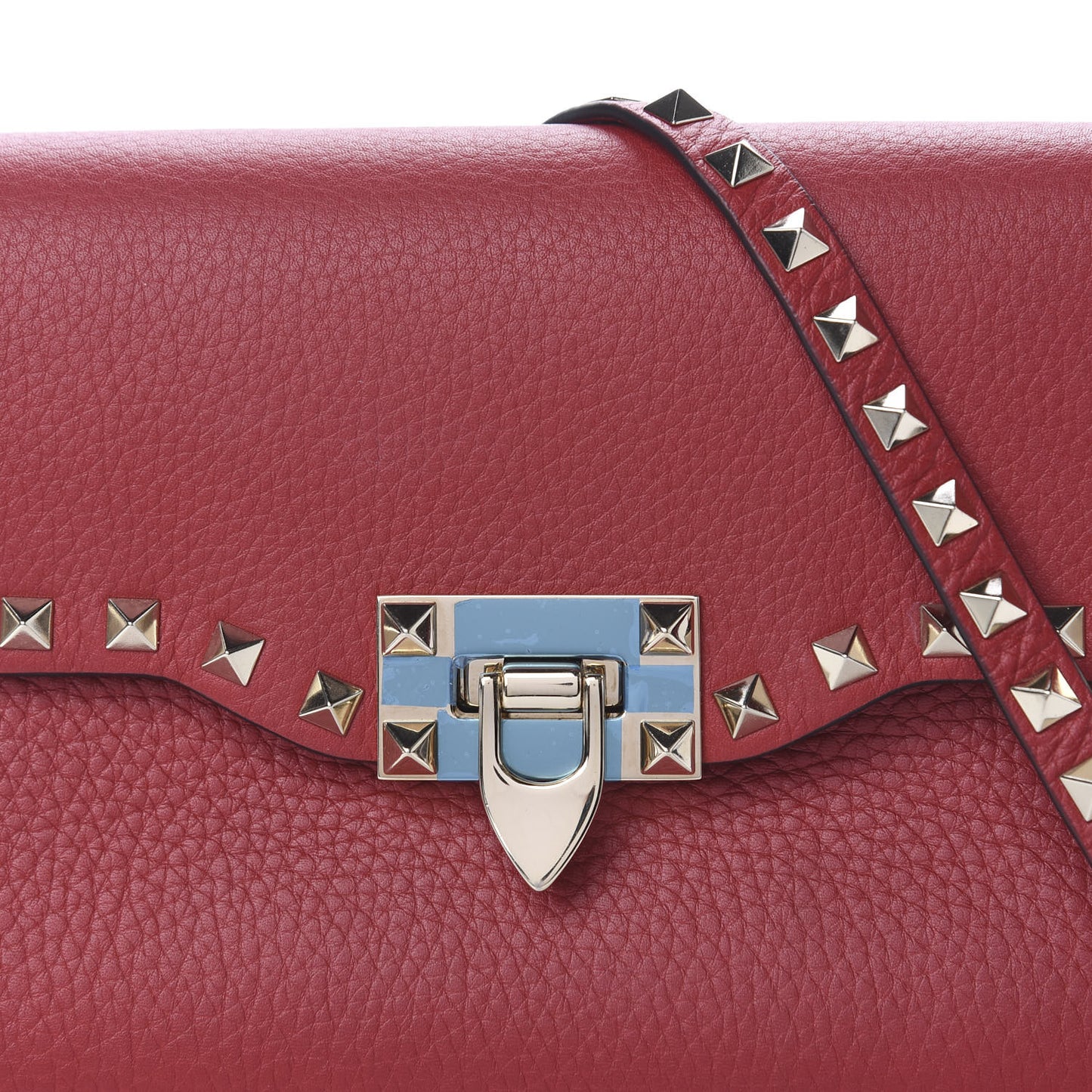 Pebbled Calfskin Medium Rockstud Flip Lock Crossbody Bag Red