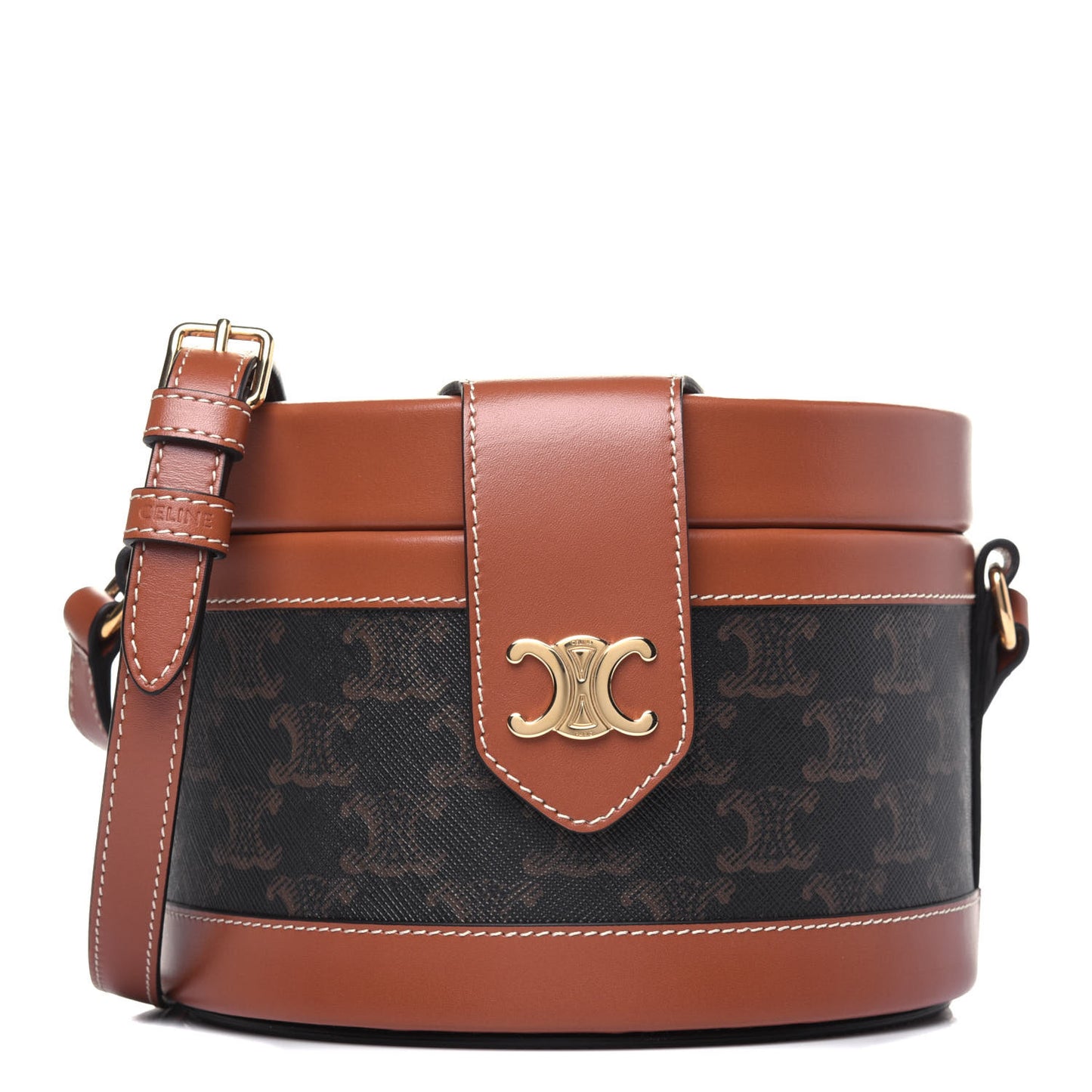 Calfskin Triomphe Canvas Medium Tambour Bag Tan