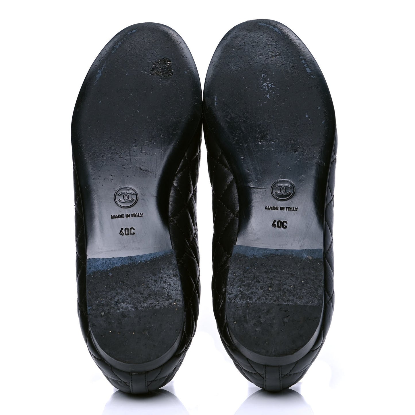Aged Calfskin Quilted CC Cap Toe Ballerina Flats 40 Black
