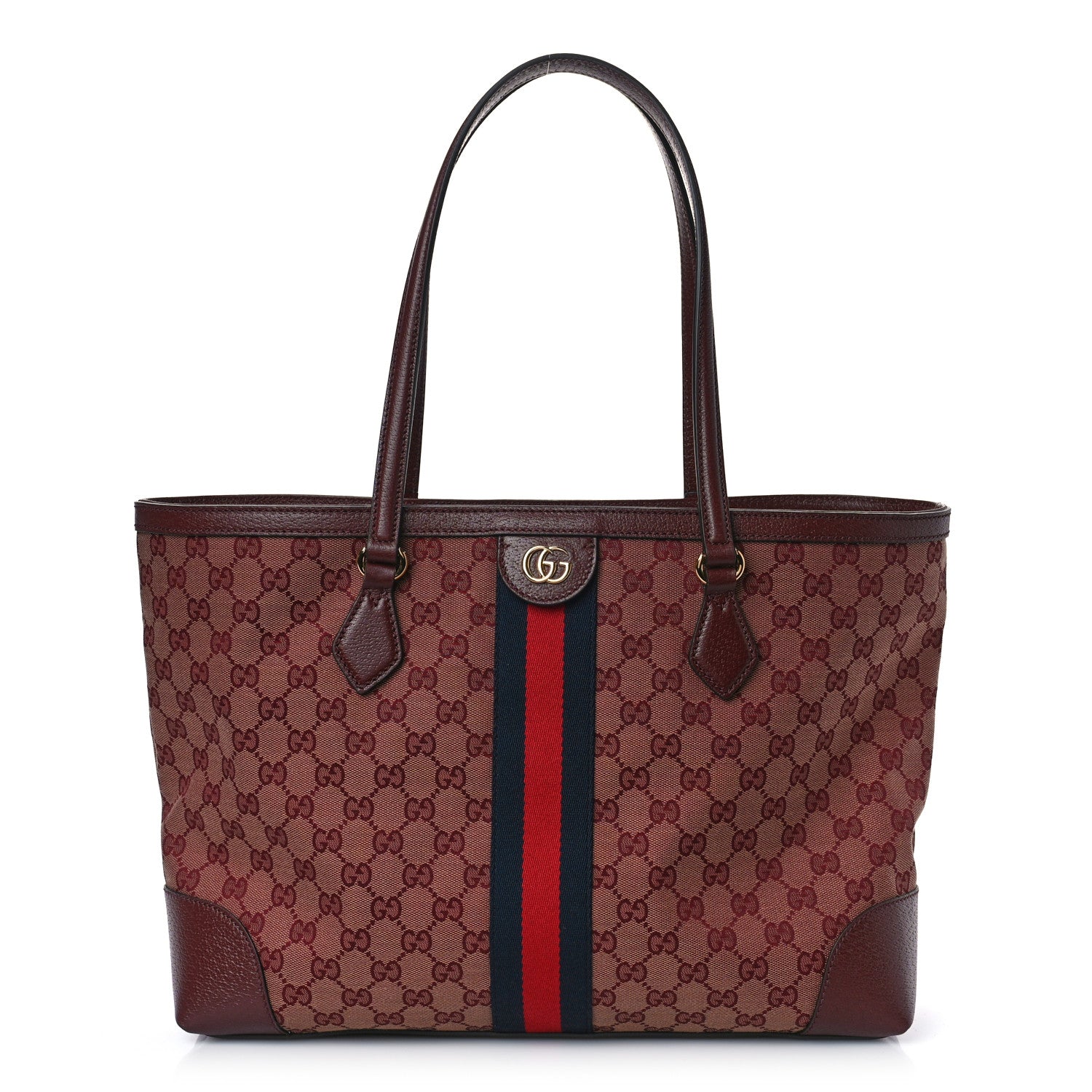 Gucci Monogram Textured Dollar Calfskin Web Medium Ophidia Shopping Tote Sahara Rubino Chardonnay 1 of 8