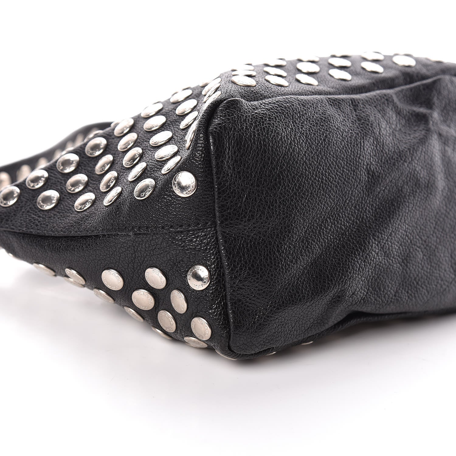 Prada Muflone Metal Studded Necessaire Shoulder Bag Black 10 of 11