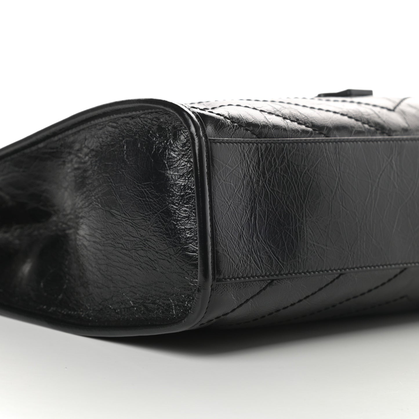 Crinkled Calfskin Matelasse Monogram Medium Niki Shopper Tote Black