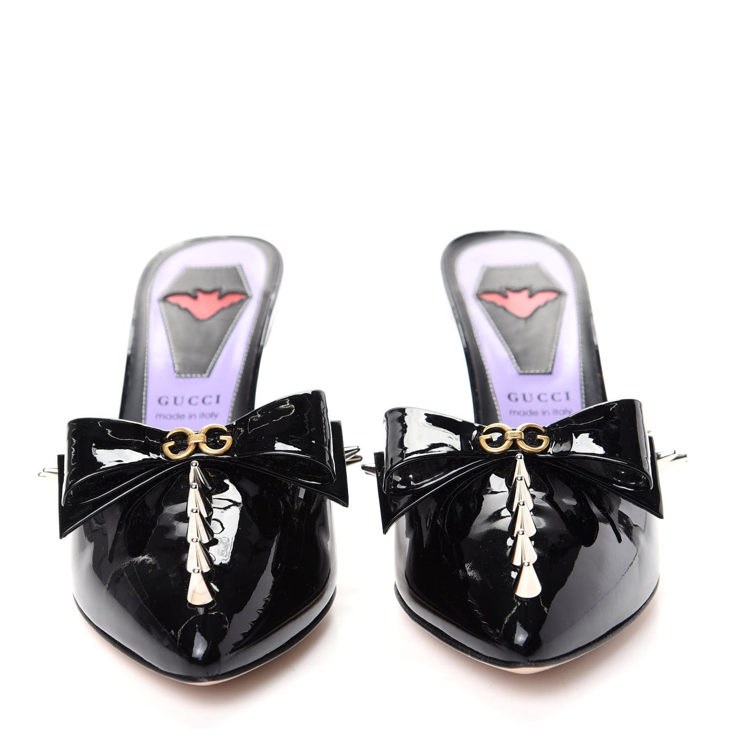 Patent GG Bow Sadie Spike Mid Heel Mules 36.5 Black