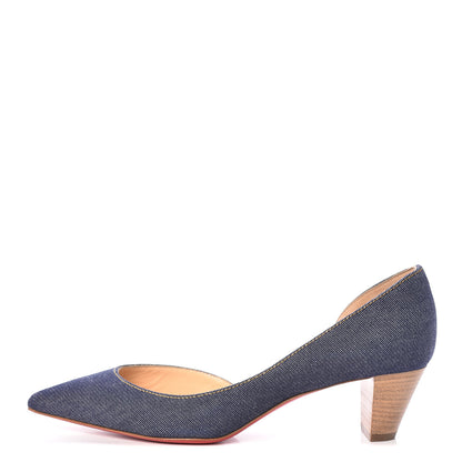 Christian Louboutin Denim Cuoio Karera 45 Pumps 38.5 Blue Beige Lucido 1 of 8