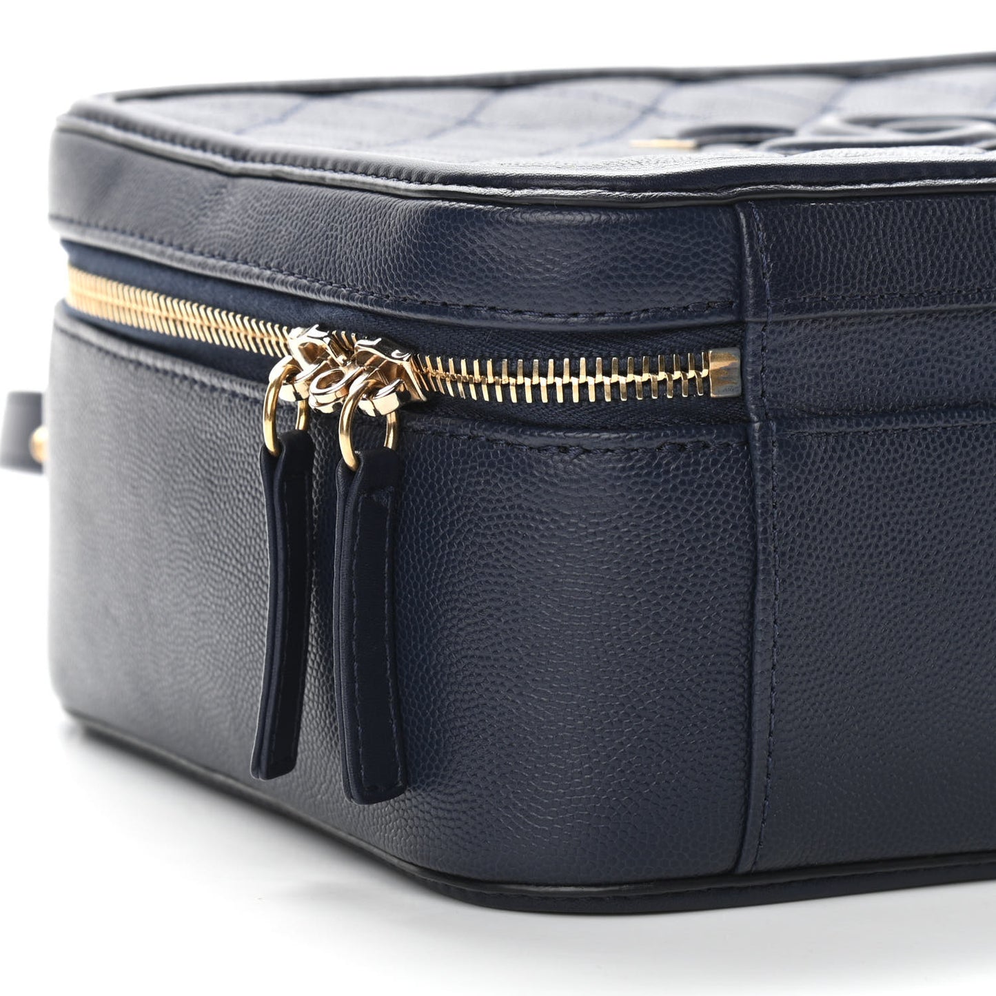 Caviar Quilted Large CC Filigree Vanity Case Navy