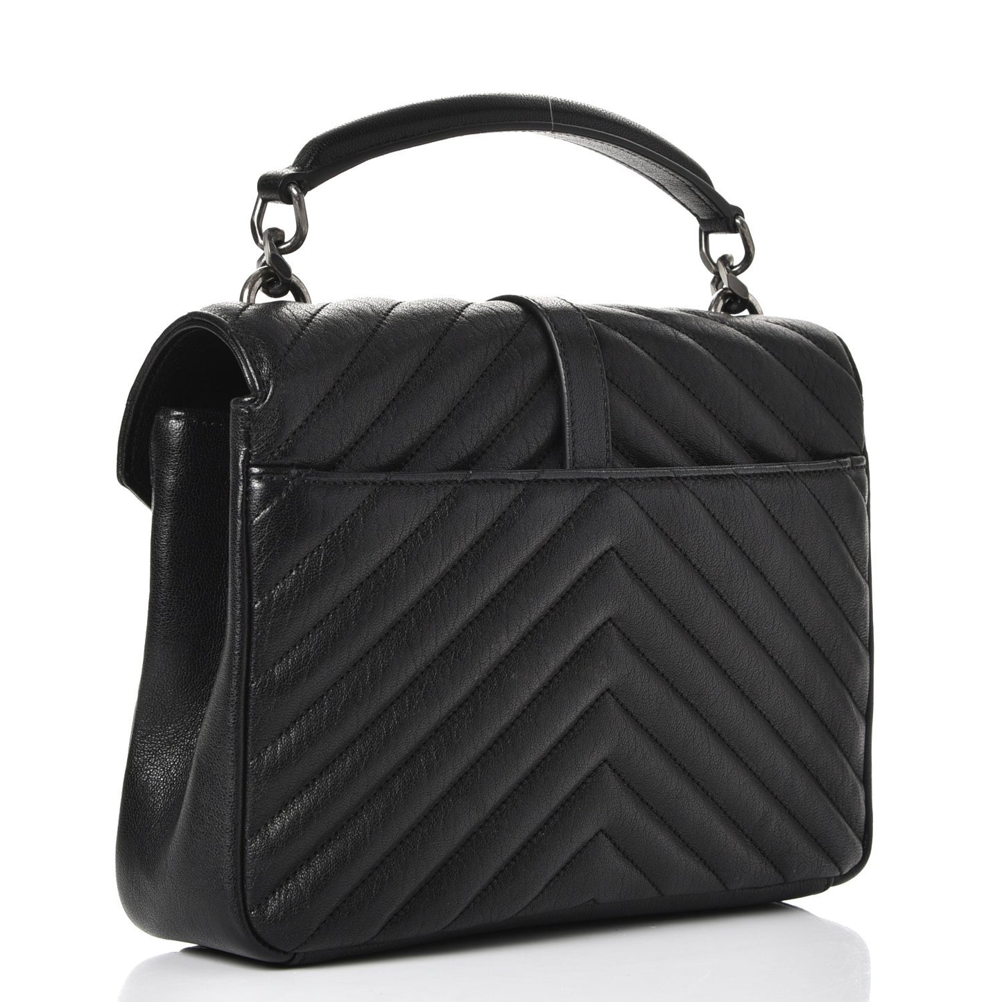 Sheepskin Matelasse Chevron Monogram Medium College Bag Black