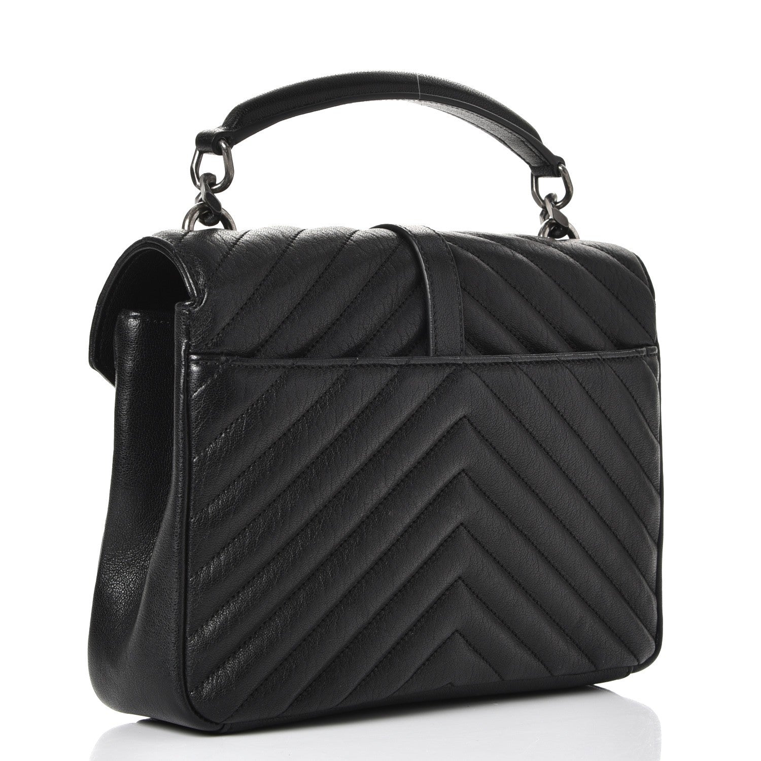 Saint Laurent Sheepskin Matelasse Chevron Monogram Medium College Bag Black 3 of 7