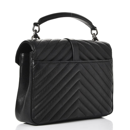 Saint Laurent Sheepskin Matelasse Chevron Monogram Medium College Bag Black 3 of 7