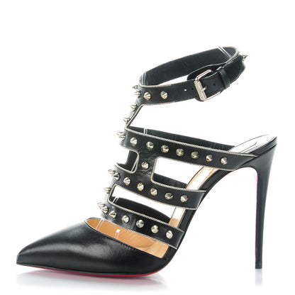 Christian Louboutin Kid Tchicaboum 100 Pumps 37.5 Black Silver 1 of 7
