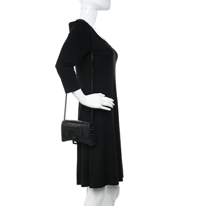 Balenciaga Shiny Calfskin Monochrome Crocodile Embossed Hourglass Chain Bag Black 2 of 9