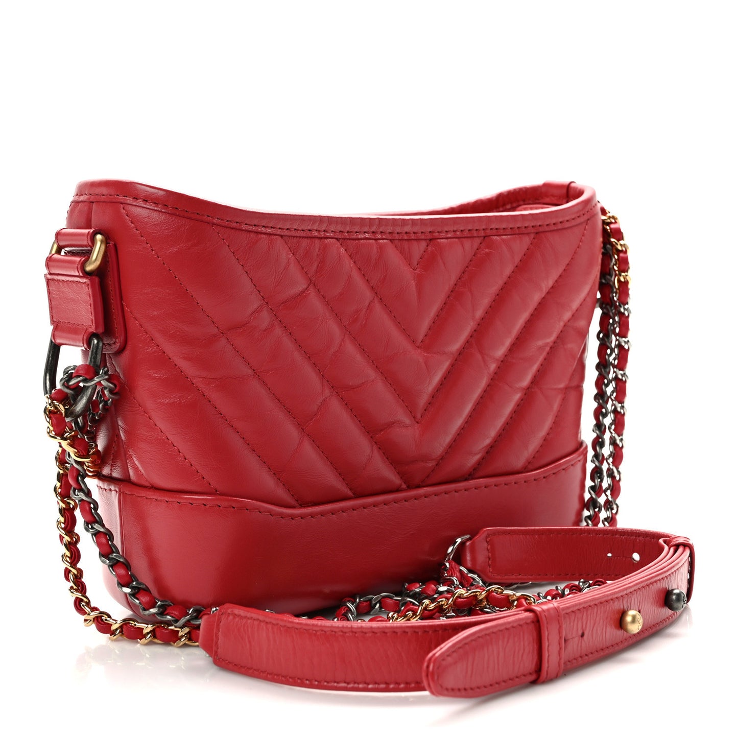 Aged Calfskin Chevron Quilted Small Gabrielle Hobo Red