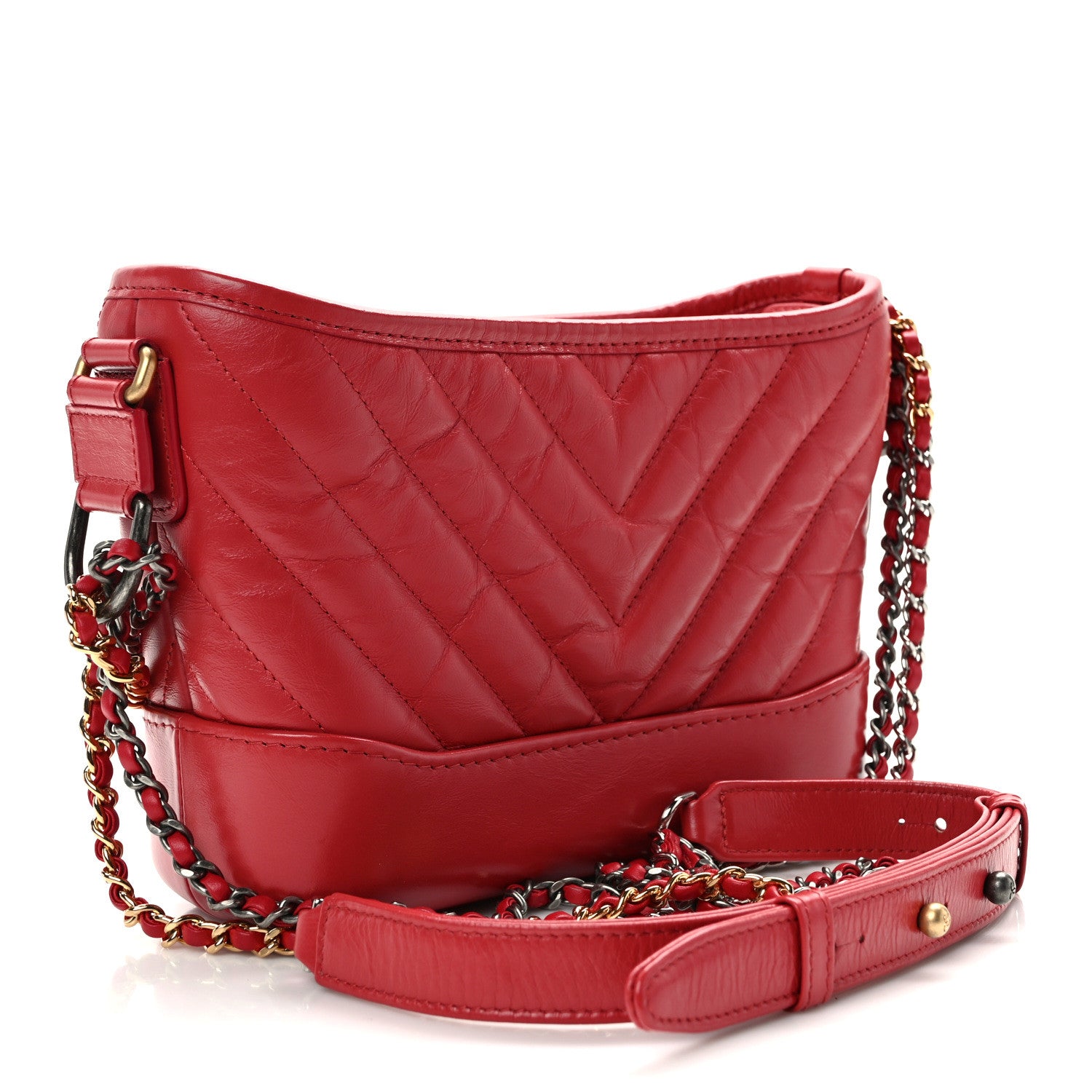 Chanel Aged Calfskin Chevron Quilted Small Gabrielle Hobo Red 3 of 11