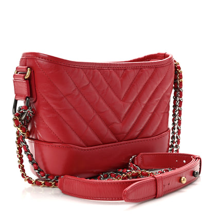 Chanel Aged Calfskin Chevron Quilted Small Gabrielle Hobo Red 3 of 11