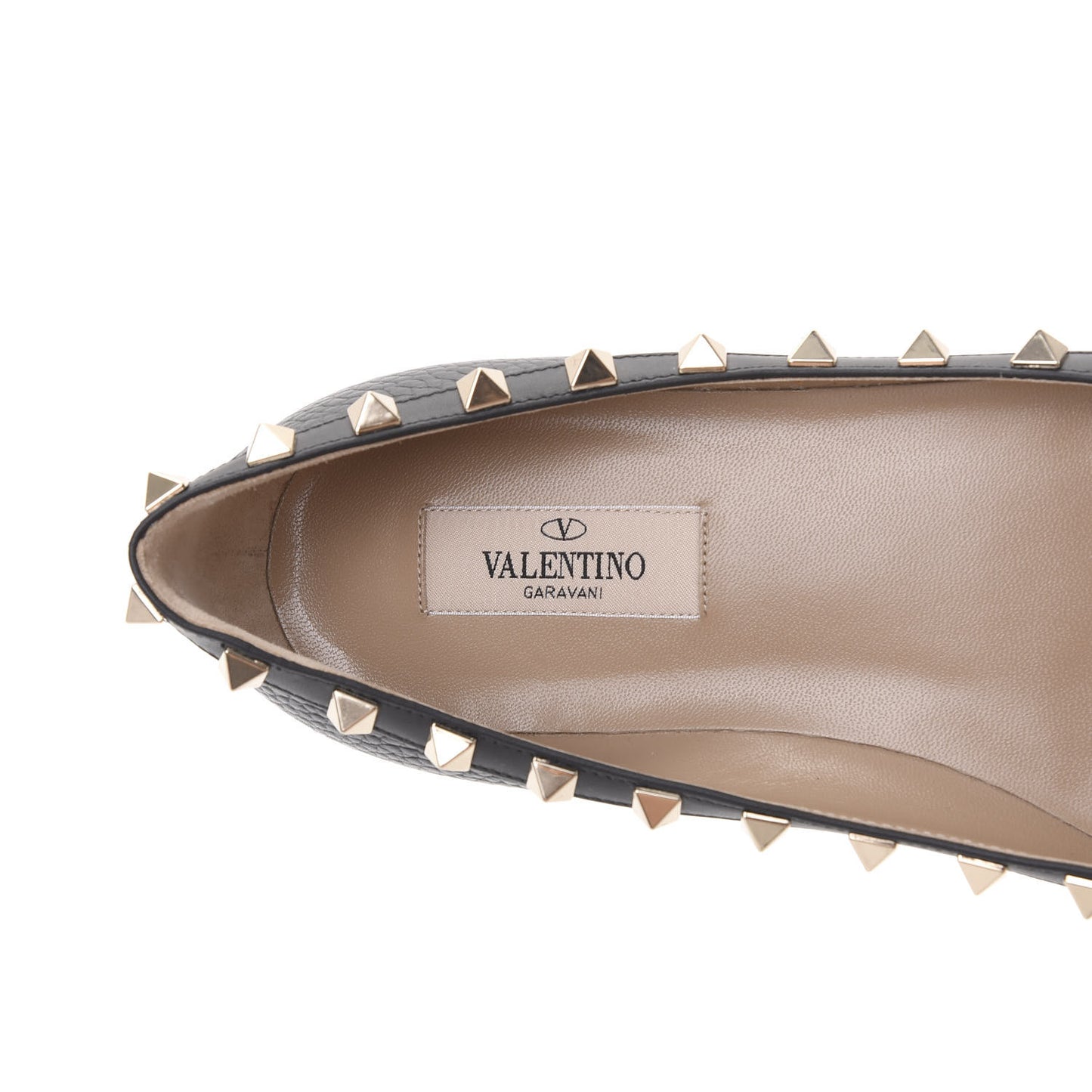 Pebbled Calfskin Rockstud Ballerina Flats 37.5 Black