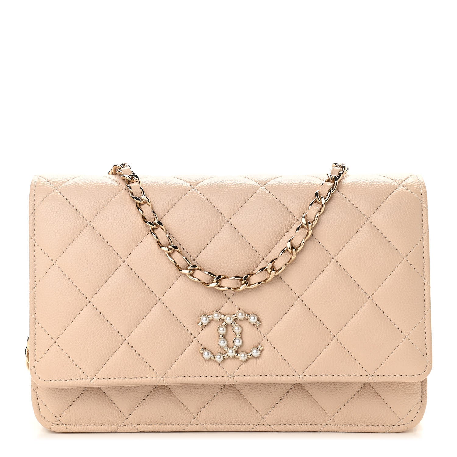 Chanel Caviar Quilted Coco Candy Wallet On Chain WOC Beige 1 of 12