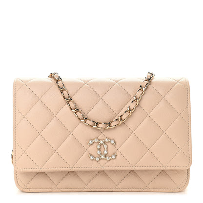 Chanel Caviar Quilted Coco Candy Wallet On Chain WOC Beige 1 of 12