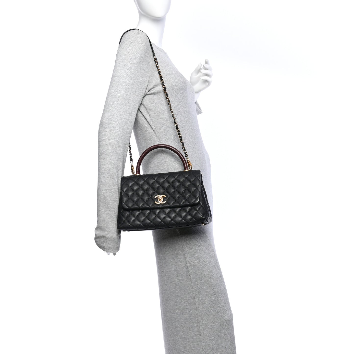 Caviar Lizard Quilted Small Coco Handle Flap Black