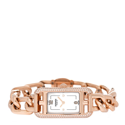 Hermes 18K Rose Gold Diamond Mother of Pearl 17mm Nantucket Quartz Watch 2 of 5