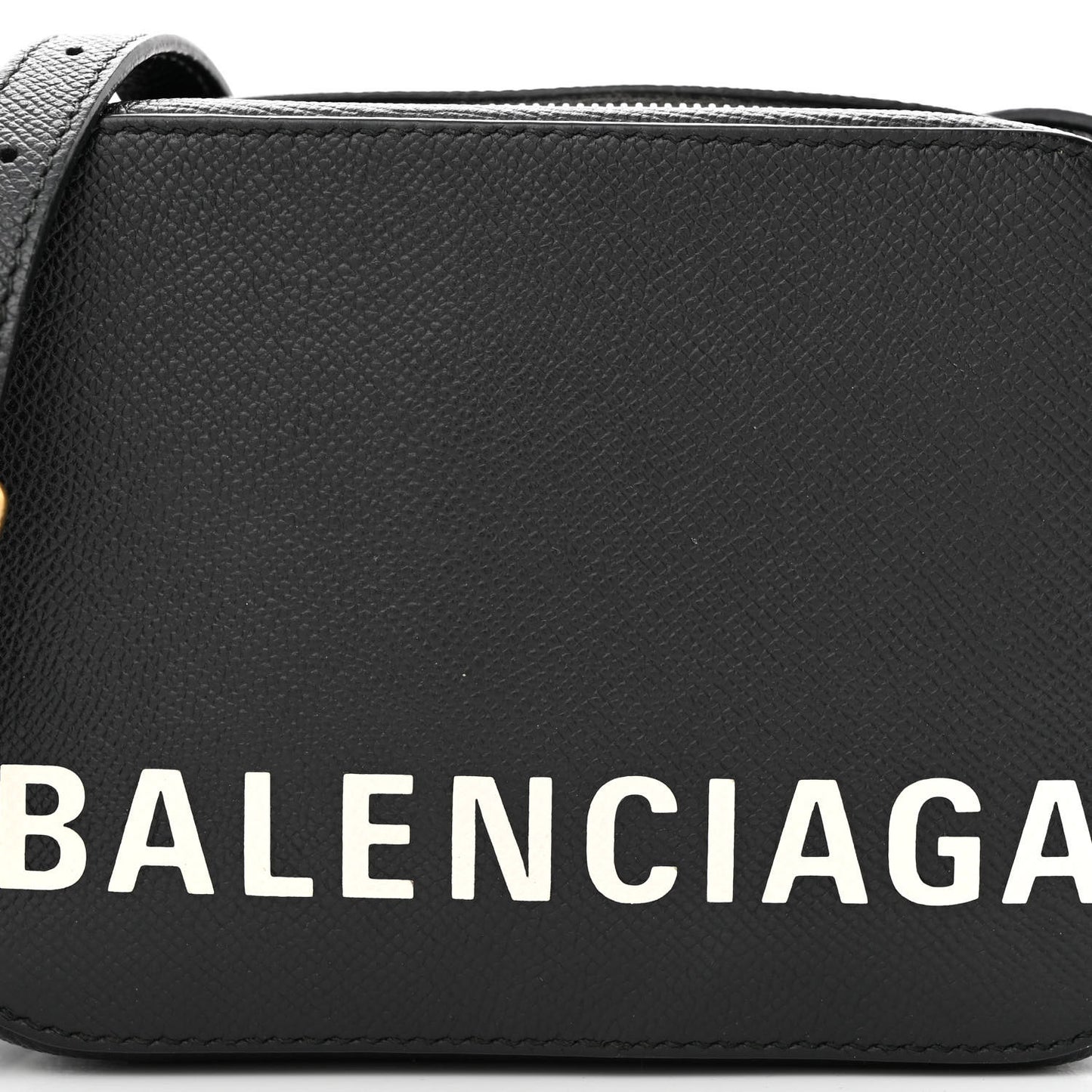 Signature Grained Calfskin Logo XS Ville Camera Bag Black White