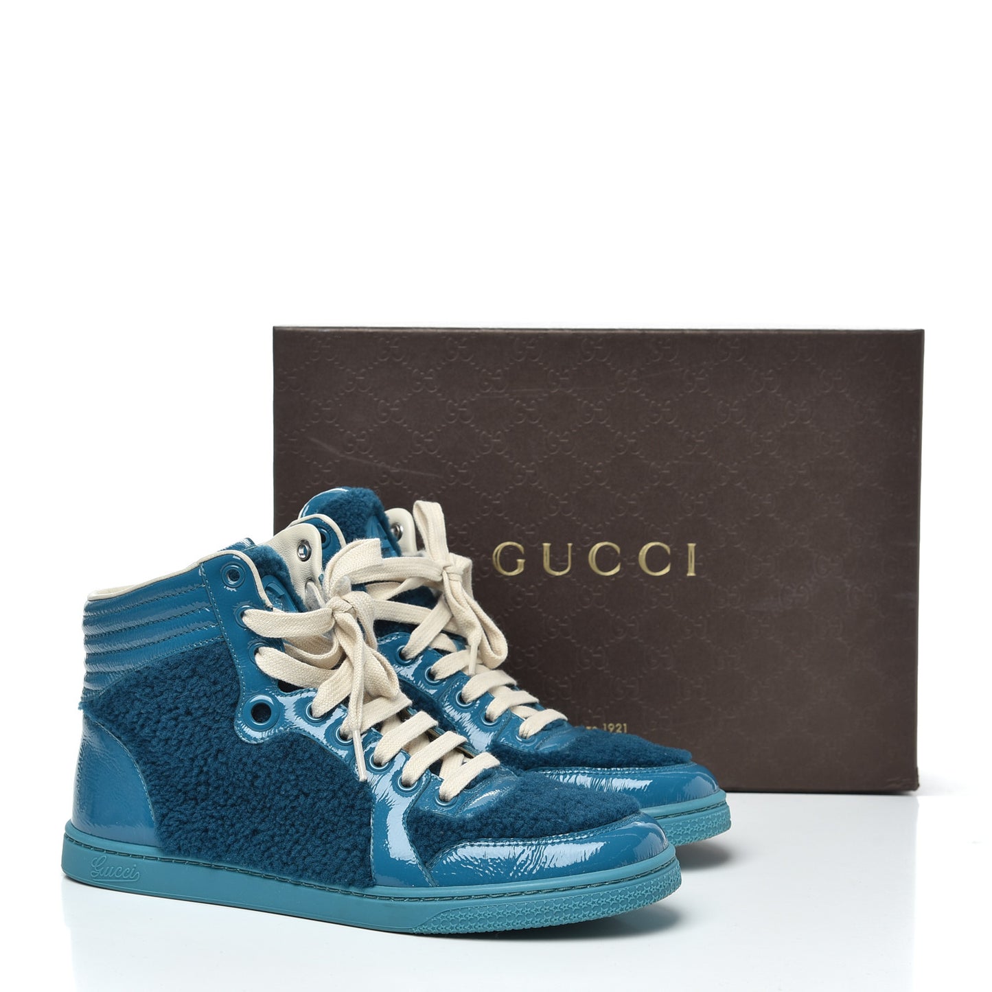Patent Merino Wool High Top Sneakers 38 Deep Cobalt