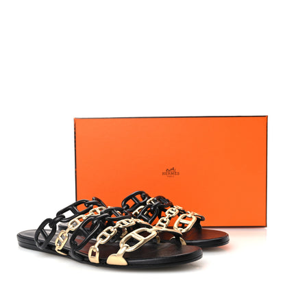 Hermes Nappa Thalassa Sandals 37 Black Doré 9 of 9