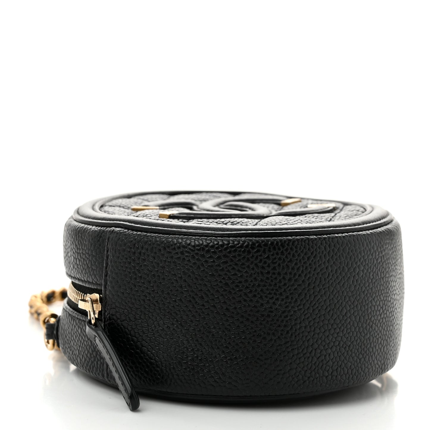 Caviar Quilted Round Filigree Crossbody Black