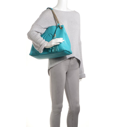 Gucci Pebbled Calfskin Medium Soho Chain Shoulder Bag Teal 2 of 7