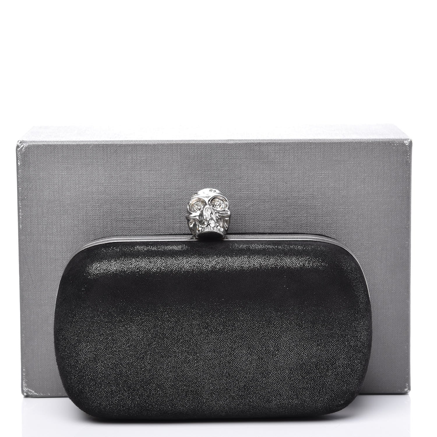 Alexander McQueen Metallic Suede Skull Box Clutch Black 9 of 9