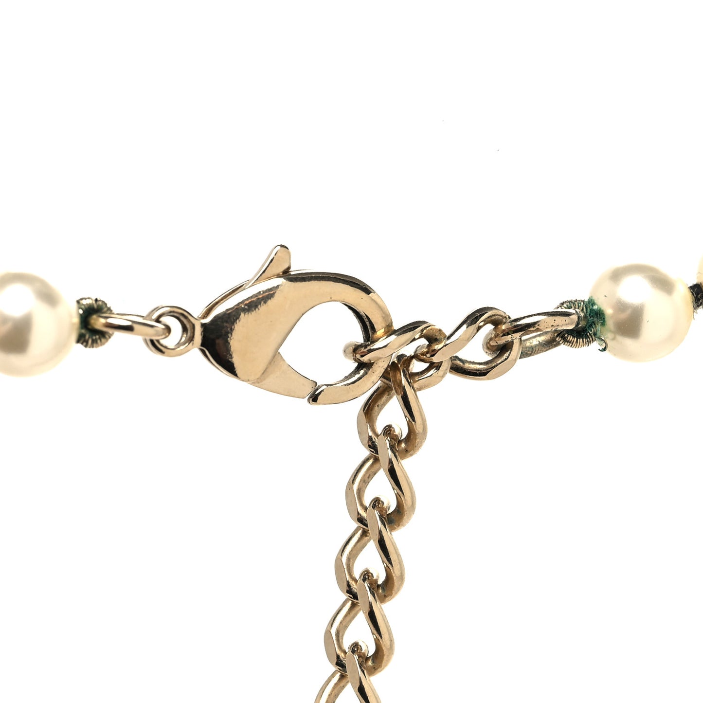 Pearl Crystal Lambskin CC Long Necklace Gold Black