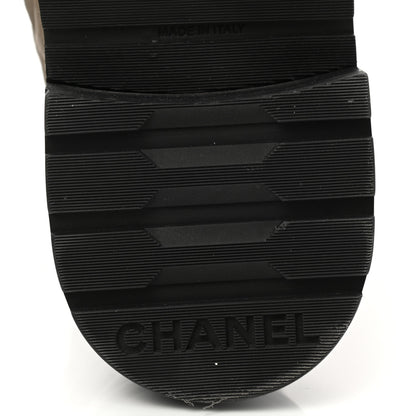 Chanel Calfskin Shiny Calfskin Quilted Lace Up Combat Boots 37.5 Dark Beige Black 6 of 9