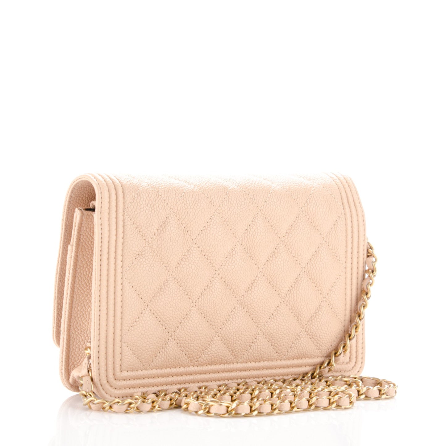 Caviar Quilted Boy Wallet On Chain WOC Beige