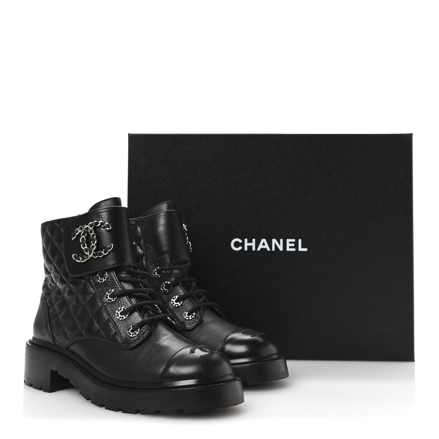 Shiny Goatskin Calfskin Quilted Lace Up Combat Boots 39 Black