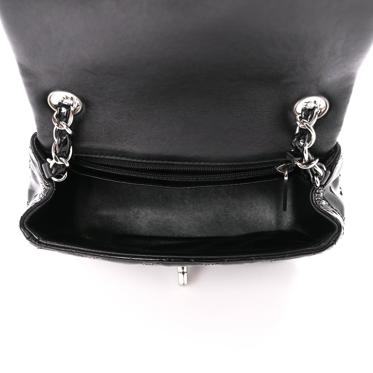 Patent Calfskin Quilted Mini Square Flap Black