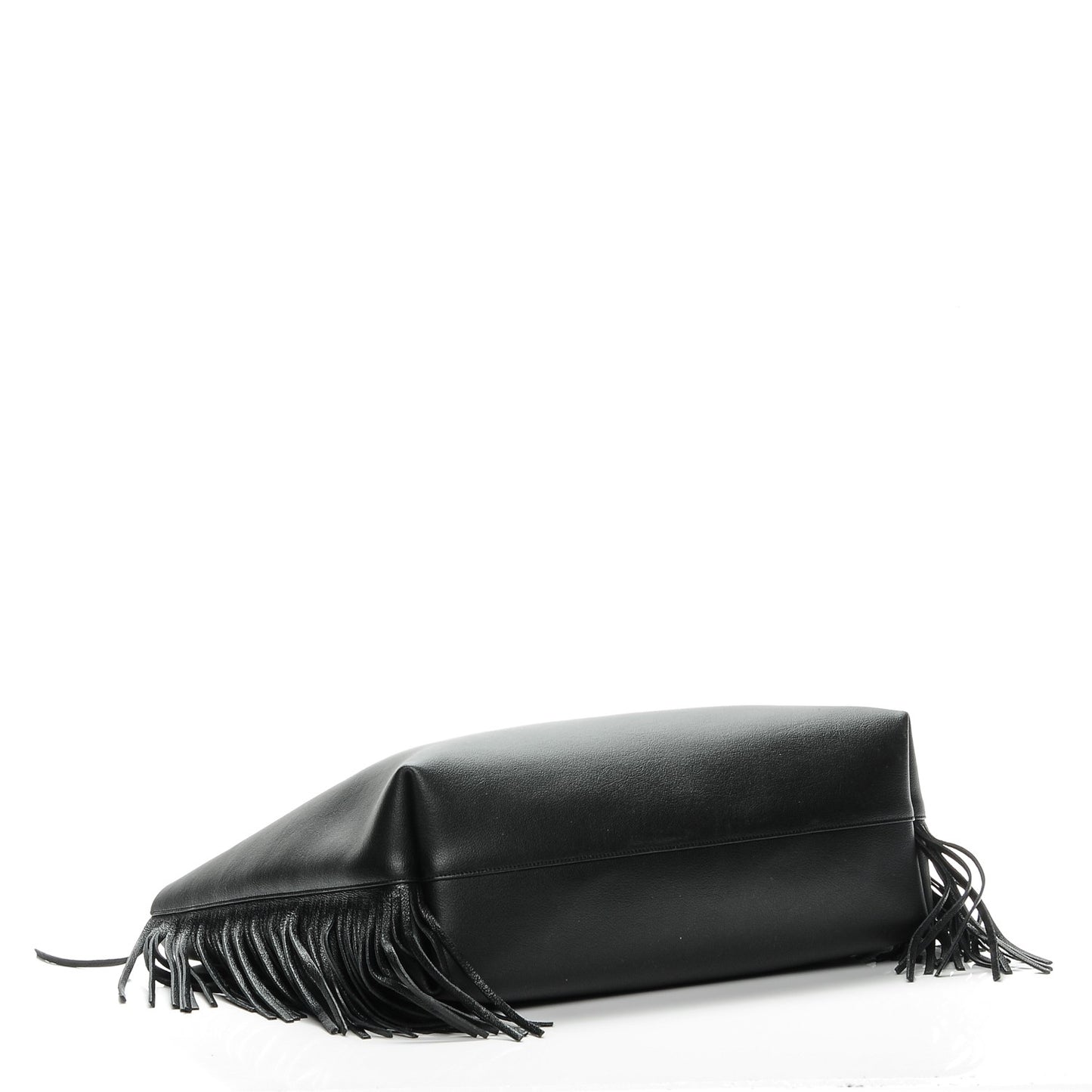 Calfskin Large Fringe Shopping Tote Black