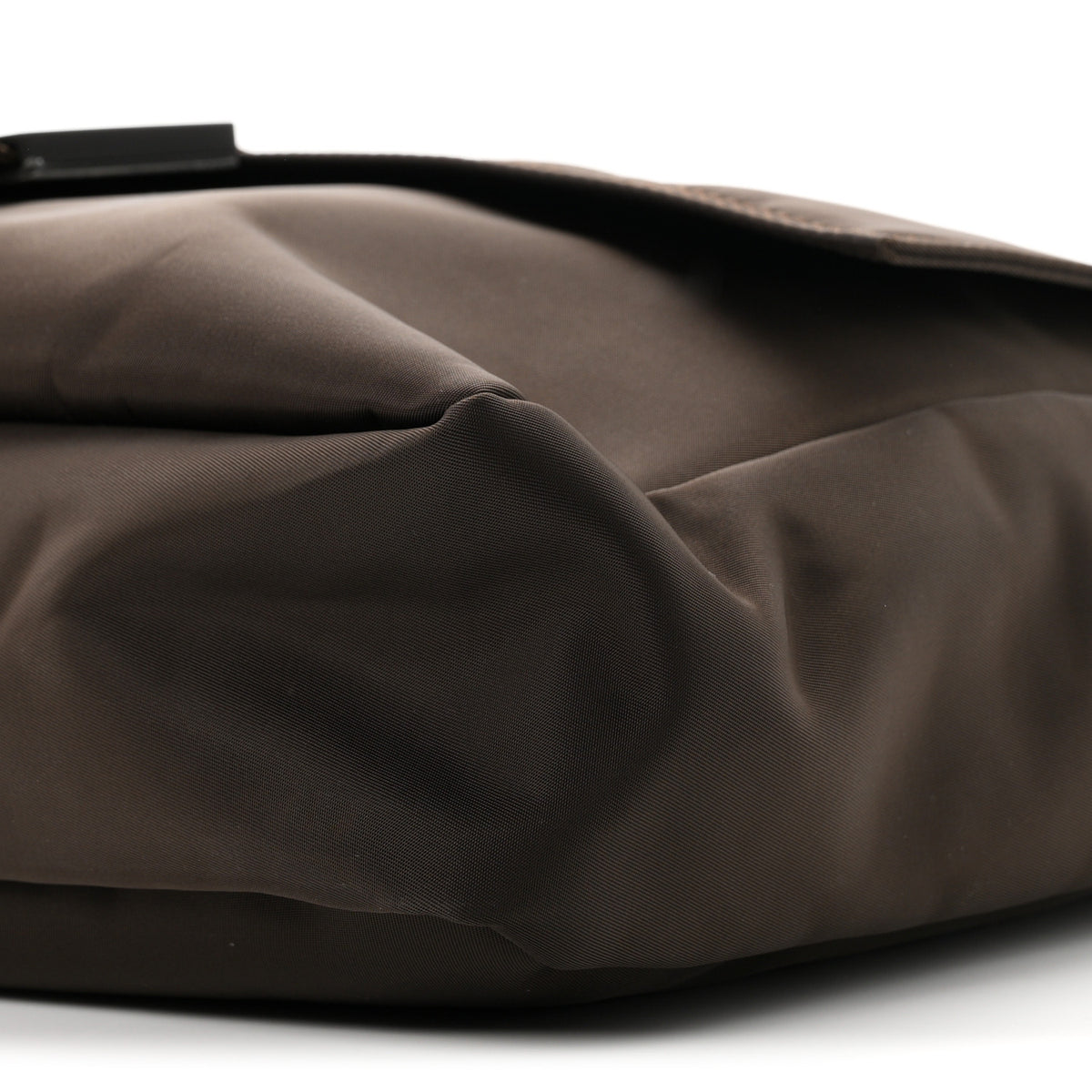 Econyl Nylon Cuoio Romano Monochrome Large Baguette Messenger Bag Ebano