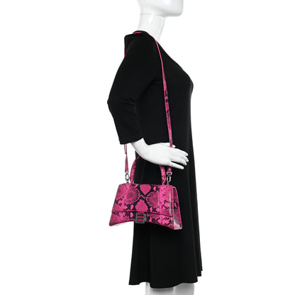 Balenciaga Shiny Calfskin Python Effect Small Hourglass Top Handle Bag Fuchsia Black 2 of 10