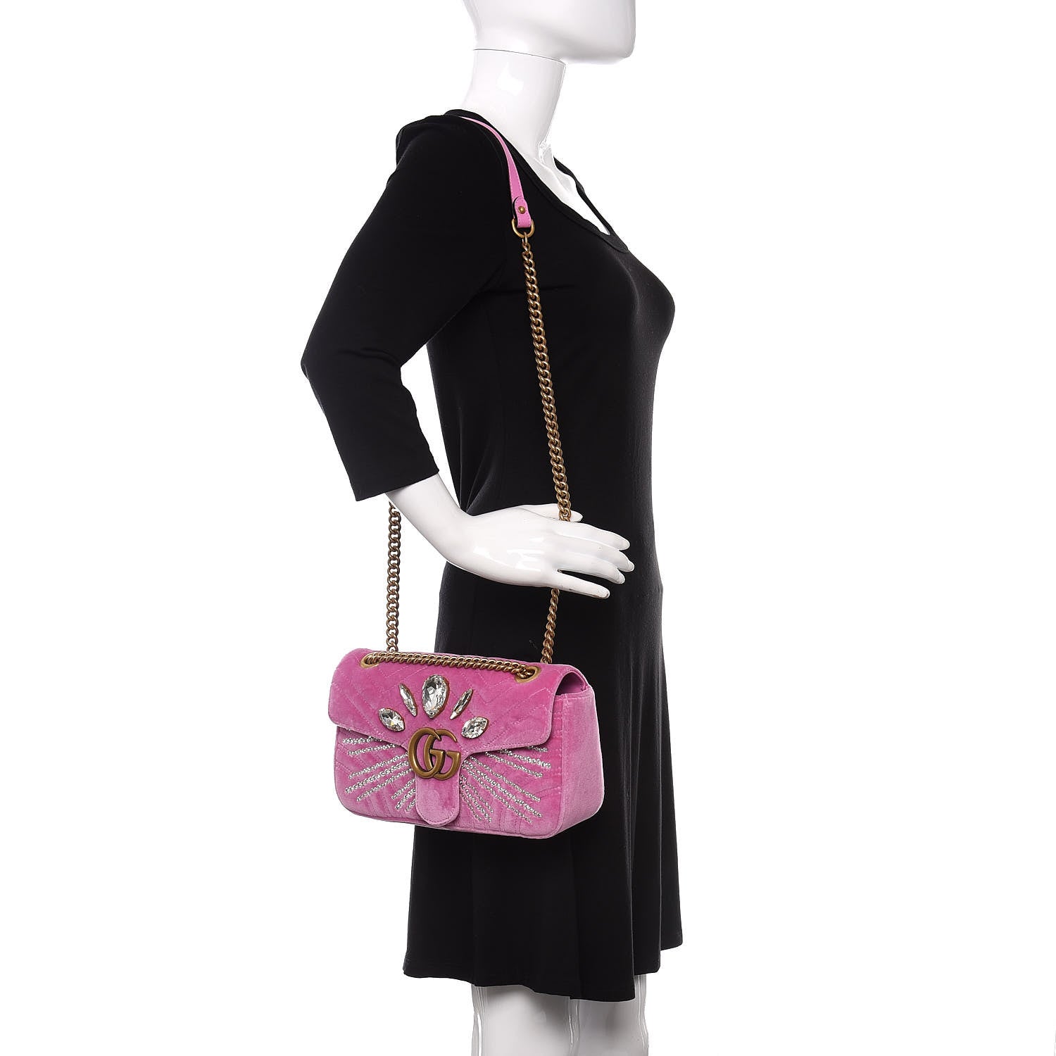 Gucci Velvet Matelasse Marquise Crystals Embroidered Small GG Marmont Shoulder Bag Malva 2 of 10