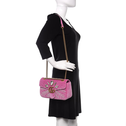 Gucci Velvet Matelasse Marquise Crystals Embroidered Small GG Marmont Shoulder Bag Malva 2 of 10