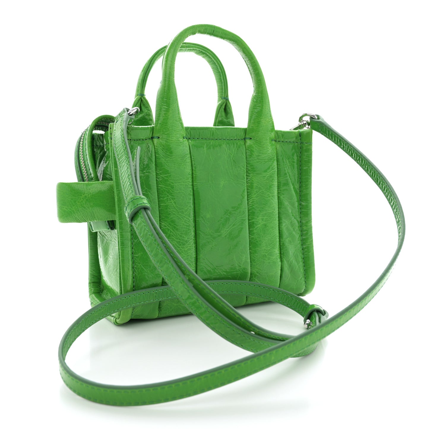 Shiny Crinkled Calfskin Mini The Tote Bag Fern Green