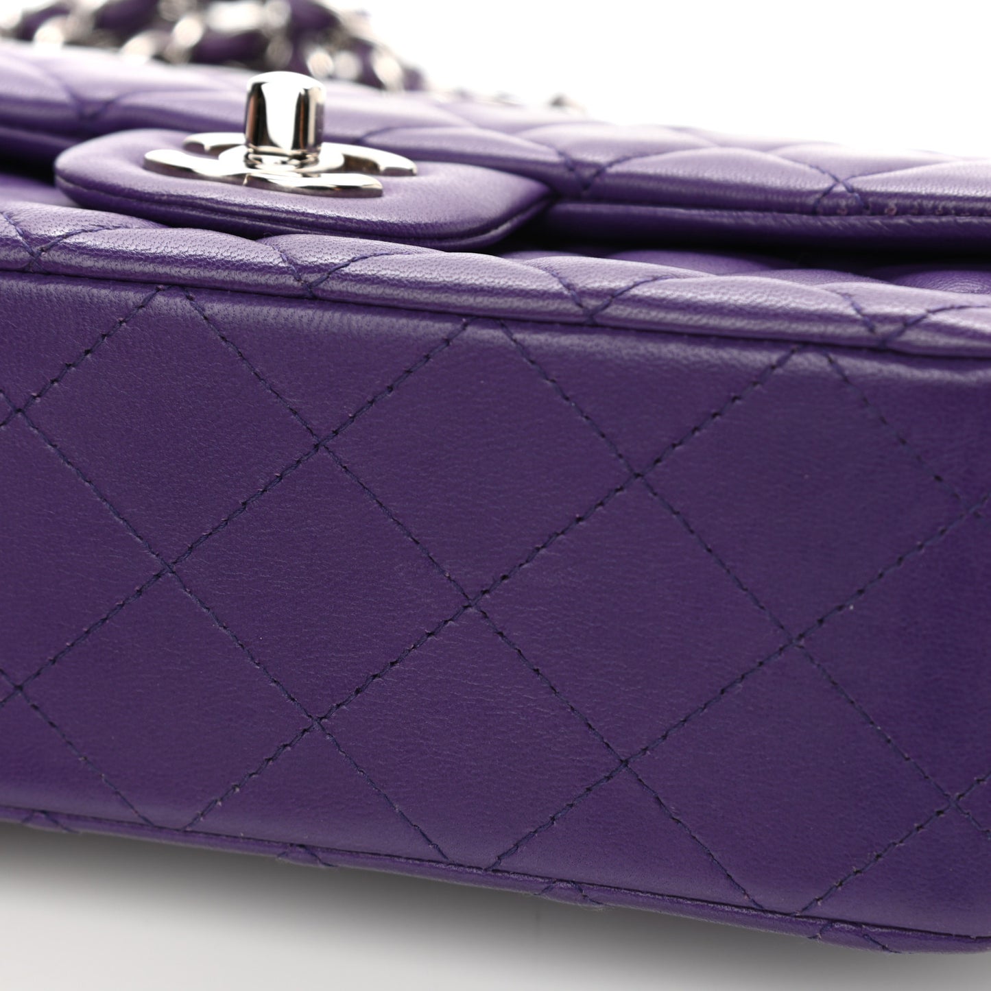 Lambskin Quilted Mini Rectangular Flap Purple