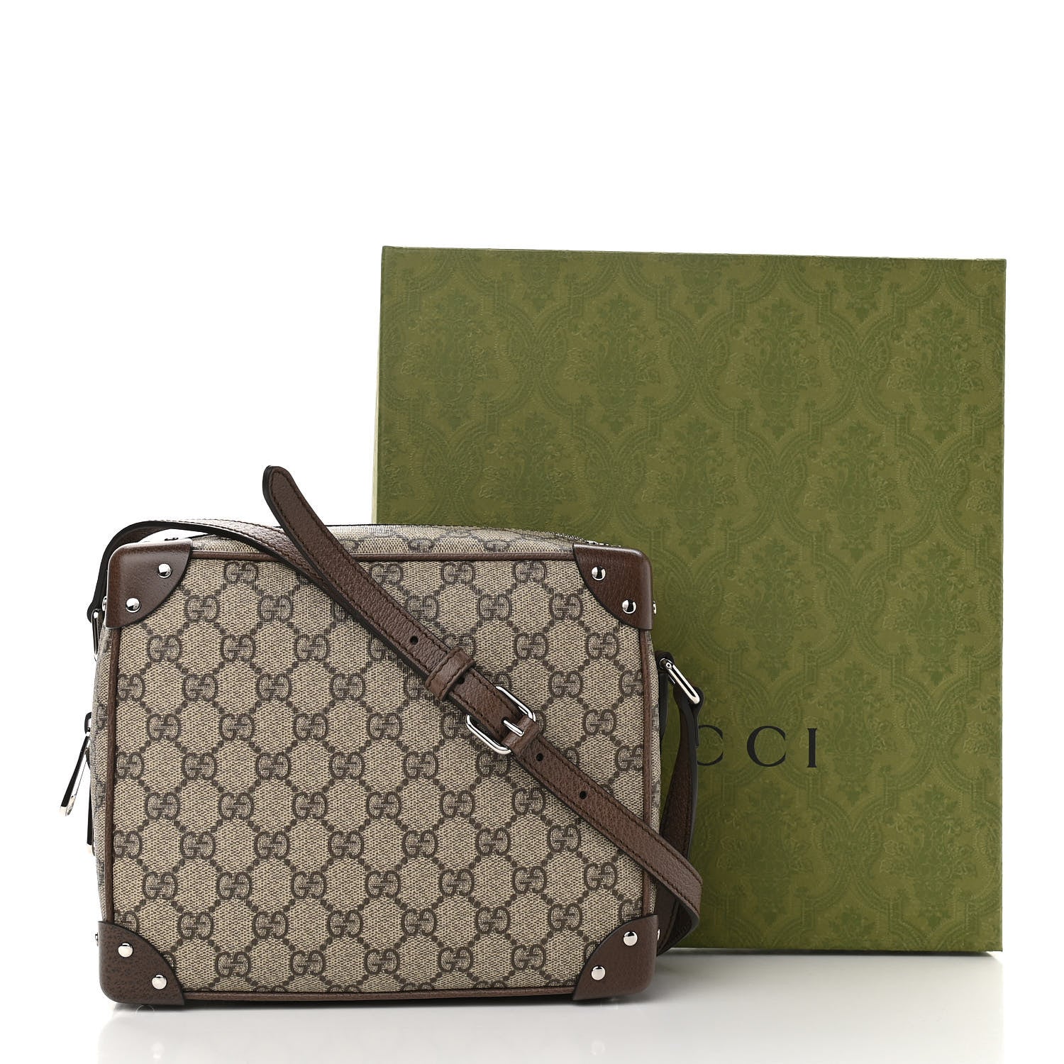 Gucci GG Supreme Monogram Textured Calfskin Square Messenger Bag Beige Ebony New Acero 11 of 11