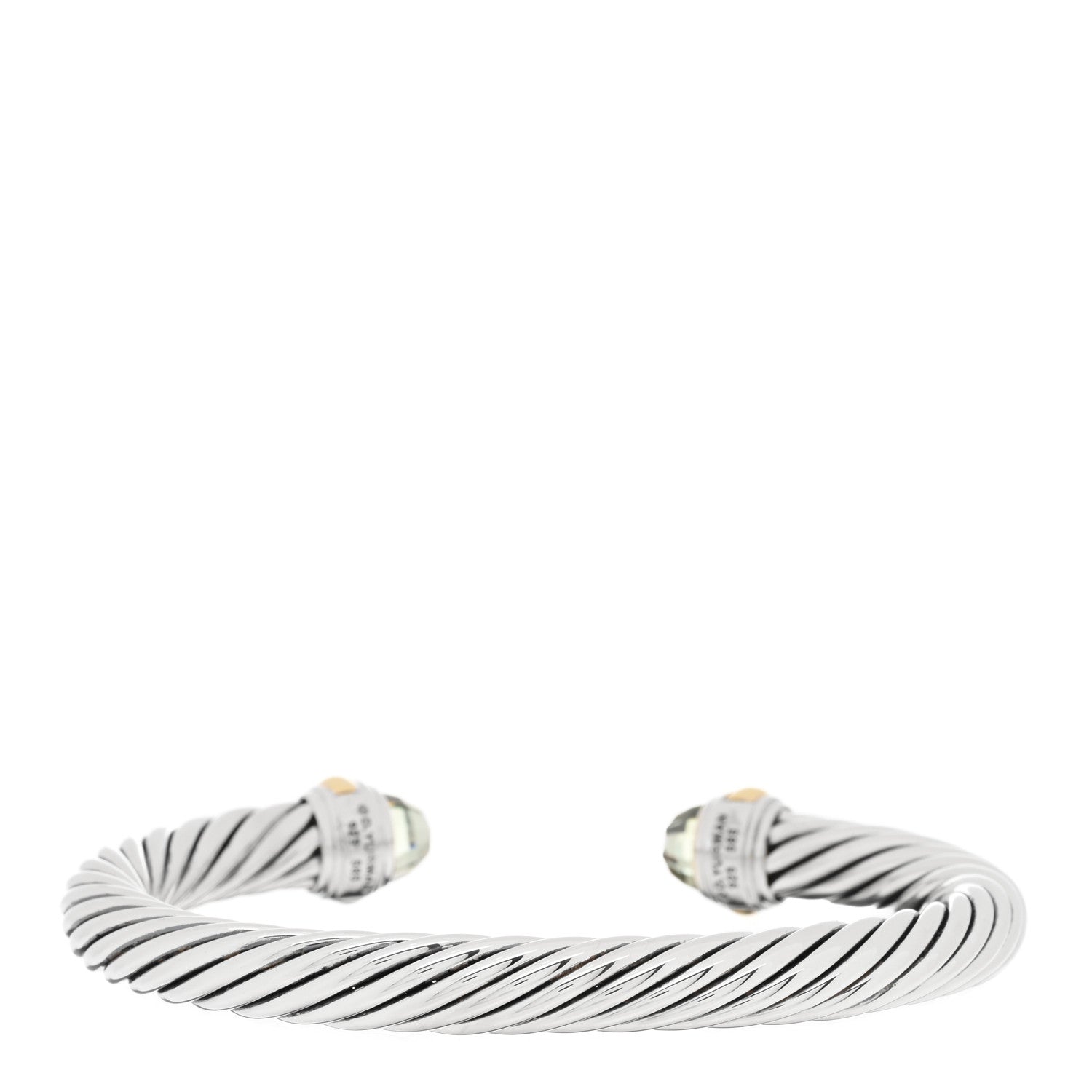 David Yurman Sterling Silver 14K Yellow Gold Prasiolite 7mm Cable Classics Bracelet 2 of 3