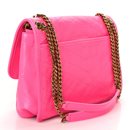 Saint Laurent Crinkled Calfskin Matelasse Monogram Medium Niki Chain Satchel Rose Glow 2 of 7