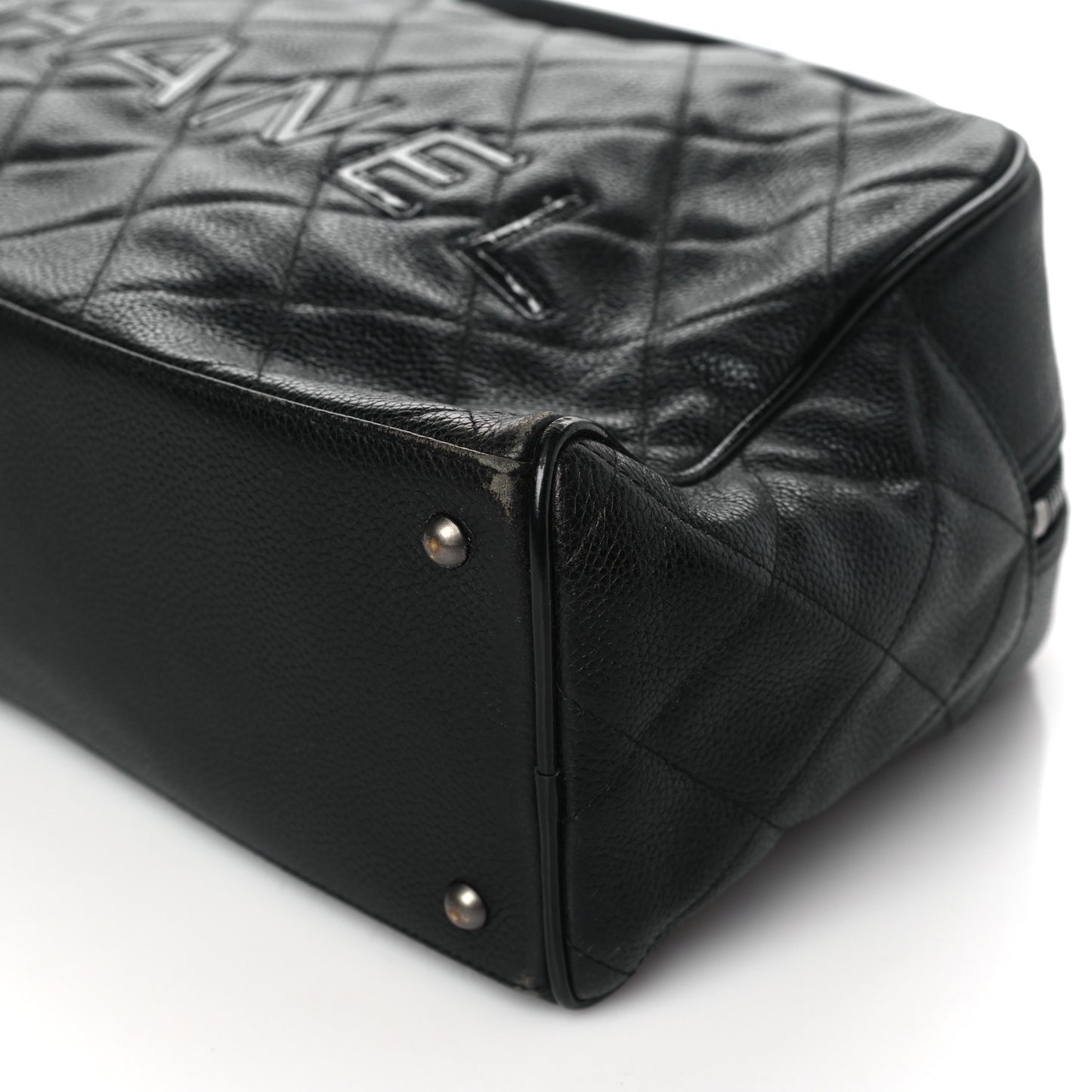 Caviar Patent Quilted Large Bowler Black