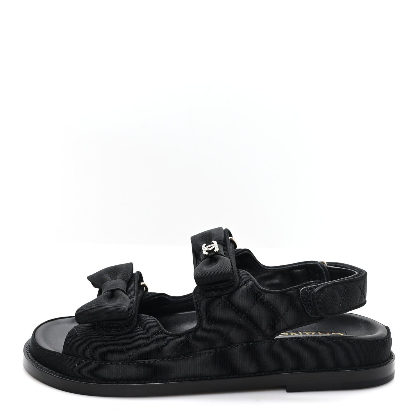 Grosgrain Quilted Bow Dad Sandals 38 Black