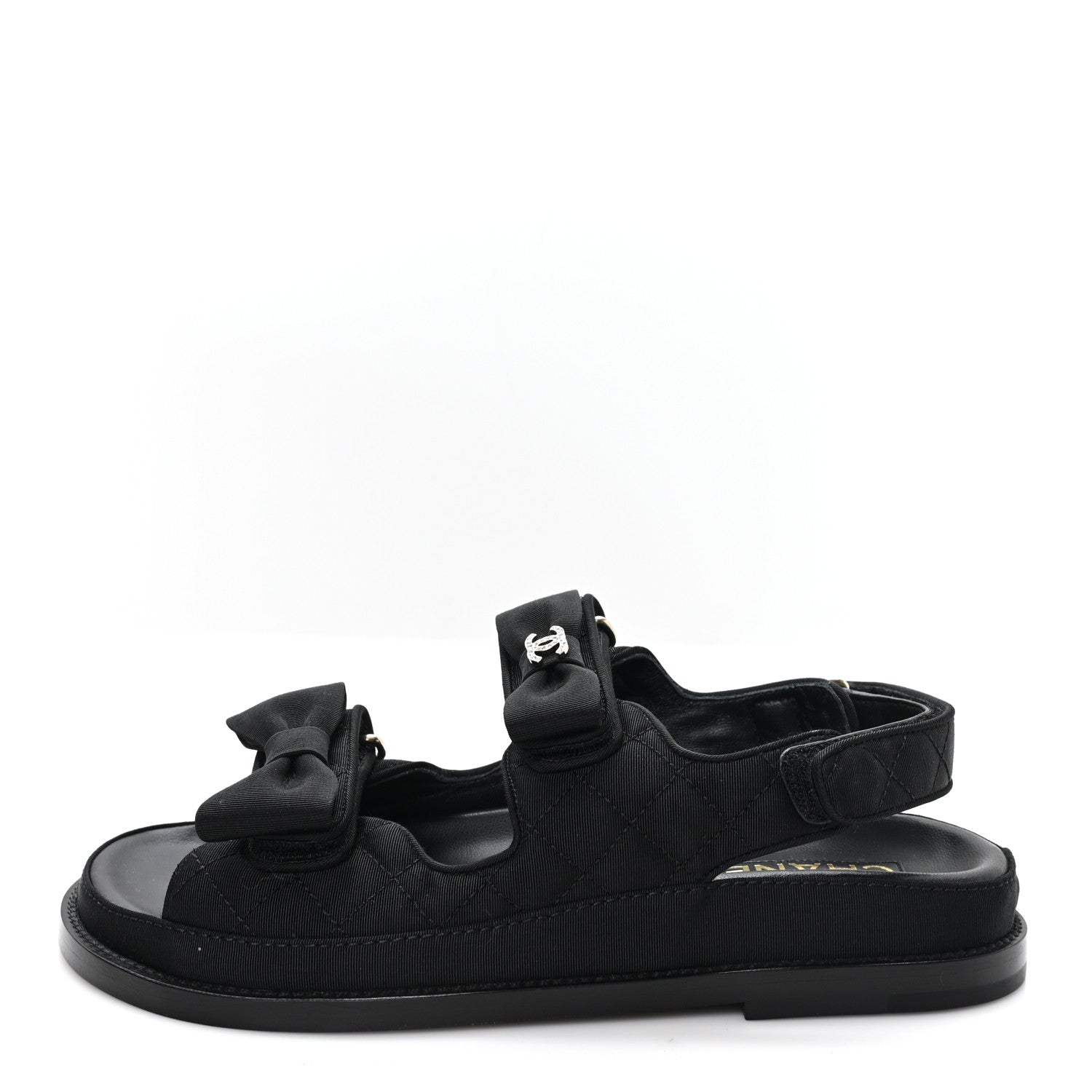 Chanel Grosgrain Quilted Bow Dad Sandals 38 Black 1 of 10