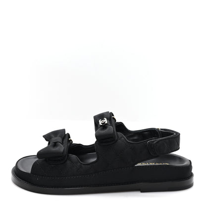 Chanel Grosgrain Quilted Bow Dad Sandals 38 Black 1 of 10