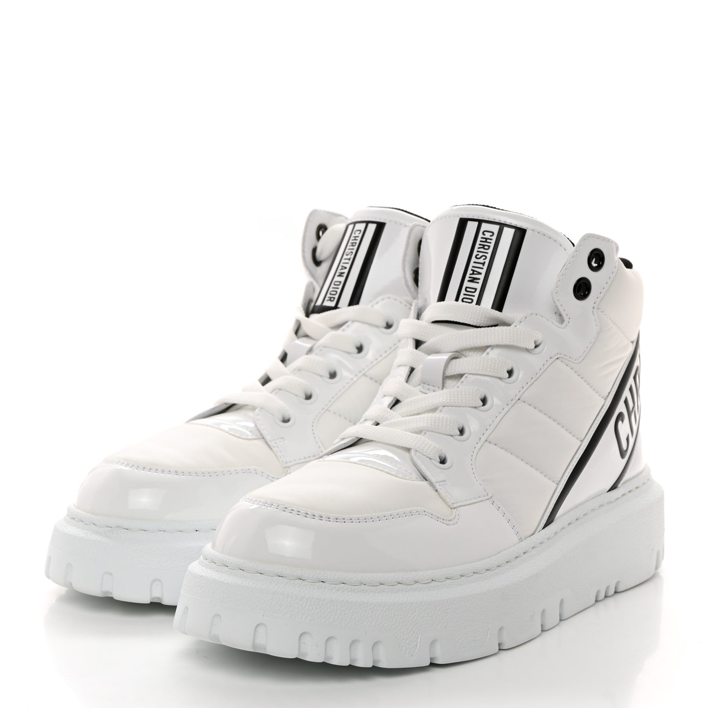 CHRISTIAN DIOR Nylon Fabric Womens D-Player High Top Sneakers 37 White Black