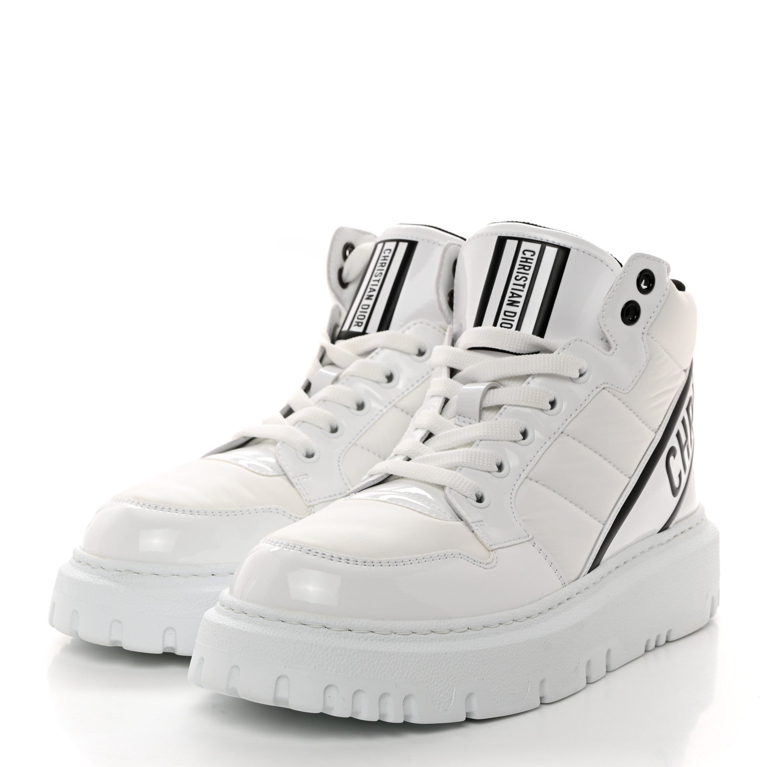 Christian Dior CHRISTIAN DIOR Nylon Fabric Womens D-Player High Top Sneakers 37 White Black 3 of 9